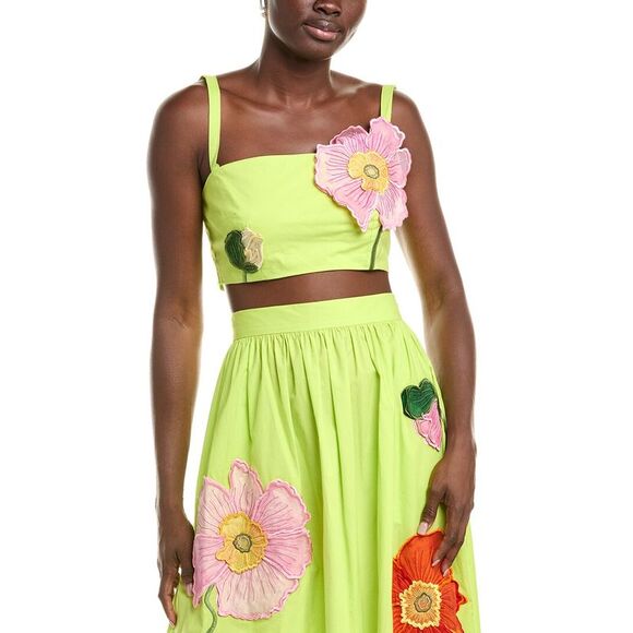 Oscar De La Renta Womens  Oversized Poppy Top, Green - Picture 1 of 3